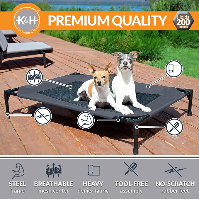 K&H Outdoor Elevated Dog Bed - Cooling Raised Dog Bed for Small & Medium Pets, Breathable Mesh Center Hammock Design, Indoor/Outdoor Washable Cover, Portable Metal Frame, Charcoal, Medium 32x25in - Image 2
