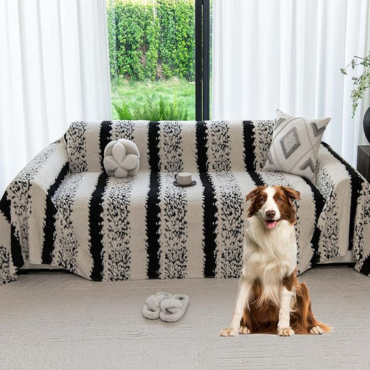 Sherpa Fleece Couch Cover for 2 Cushion Sofa, Black, 71" x 118" – Pet Proof Sofa Covers, Heavy Duty, Scratch Resistant, Pet Friendly Furniture Cover – Easy Install, Machine Washable by YAJUEHOMETEXTILES