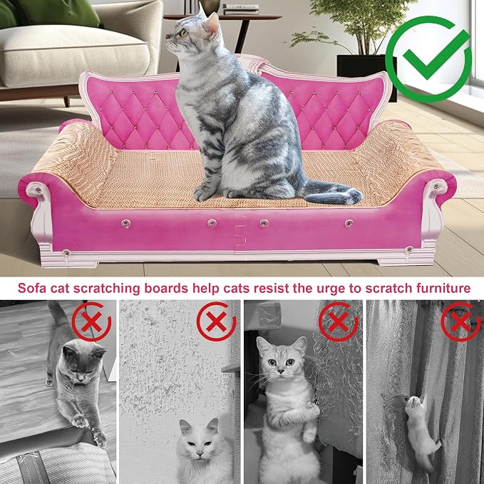 COOZMENT Scratching Sofa, Couch Shaped Thick Scratching Cardboard, Lounge Bed for Indoor Rest&Play, Sofa Scratcher Pad (Pink, 27.6" L X 12.4" W X 11.8" H) - Image 3
