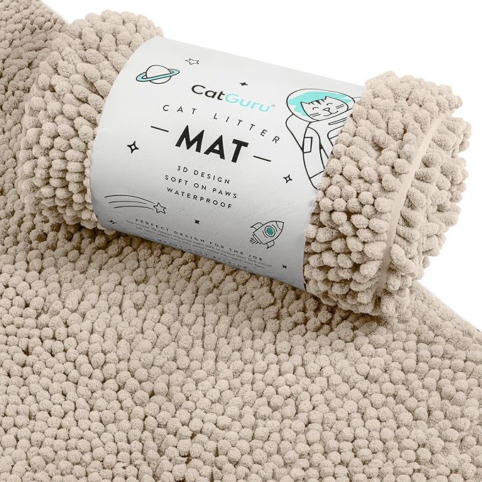 CatGuru Cat Litter Mat, Medium, Extra Large, XXL, Super Absorbent and Waterproof Litter Box Mat for Cats, Non Slip Trapping Mats, Machine Washable Kitty Trapping Pad, Cat Stuff (XL, Sand/Heavy-Duty) by CatGuru