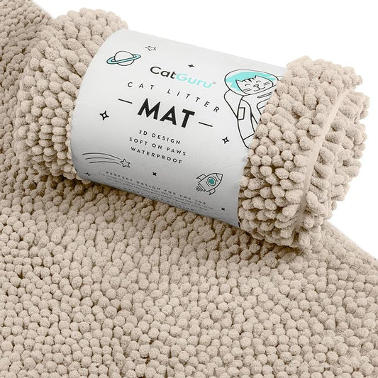 CatGuru Cat Litter Mat, Medium, Extra Large, XXL, Waterproof Litter Box Mat, Non Slip Kitty Litter Mat, Machine Washable Litter Trapping Mat, Soft Litter Tray, Cat Stuff (XXL, Sand/Heavy-Duty) by CatGuru