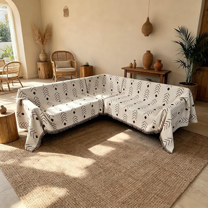 1OO% Waterproof Sectional Couch Covers for Dogs L Shaped Corner Sofa Cover Washable Chenille Sofa Slipcovers Blanket Modern Jacquard Pet Furniture Protector (91"x252", Boho Brown Cream) - Image 2