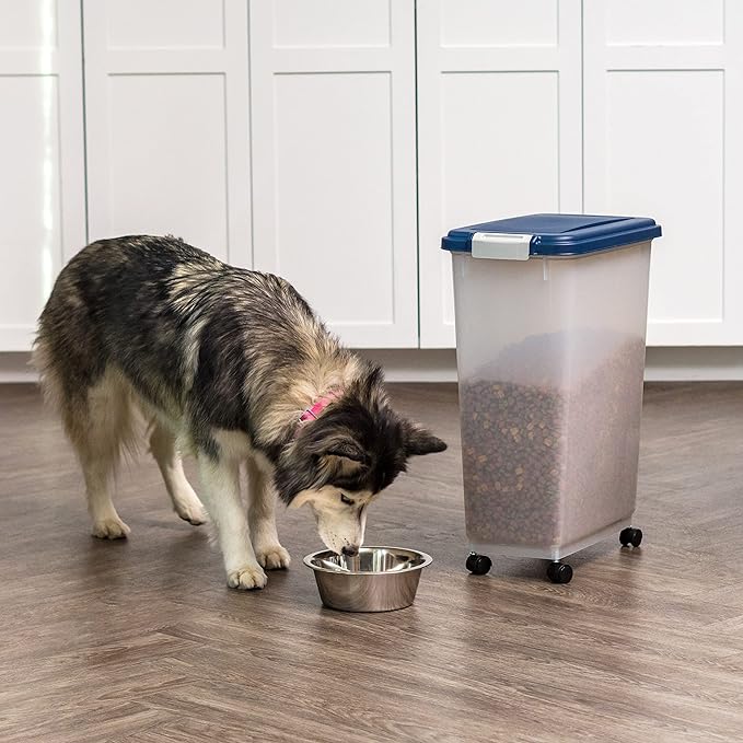 IRIS USA Dog Food Storage Container 38 lb, Airtight Large Pet Food Storage Bin with Wheels, for Dog Cat Bird Chicken Food, Holds Up to 38 Lbs, Keep Fresh, BPA Free, Made in USA, Navy - Image 6