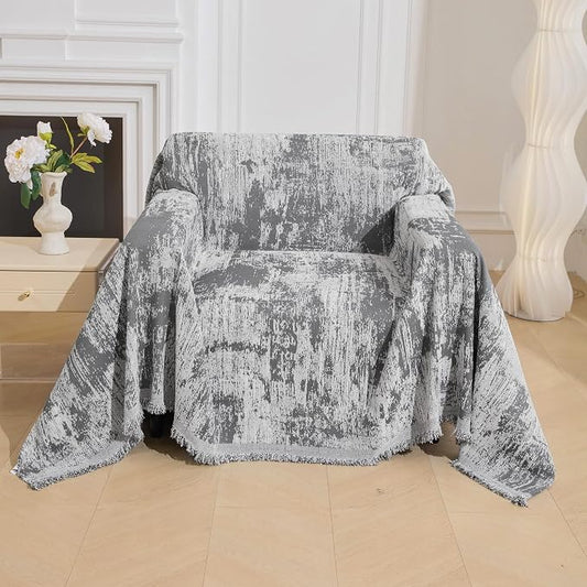 MEETSKY Small Couch Cover Oversized Chair Cover Washable, Chenille Soft Throw Cover for Single Sofa, Abstract Geometric Sofa Slipcover Multi-Use Furniture Protector for Pets, 71" x 91", Deep Grey by MEETSKY