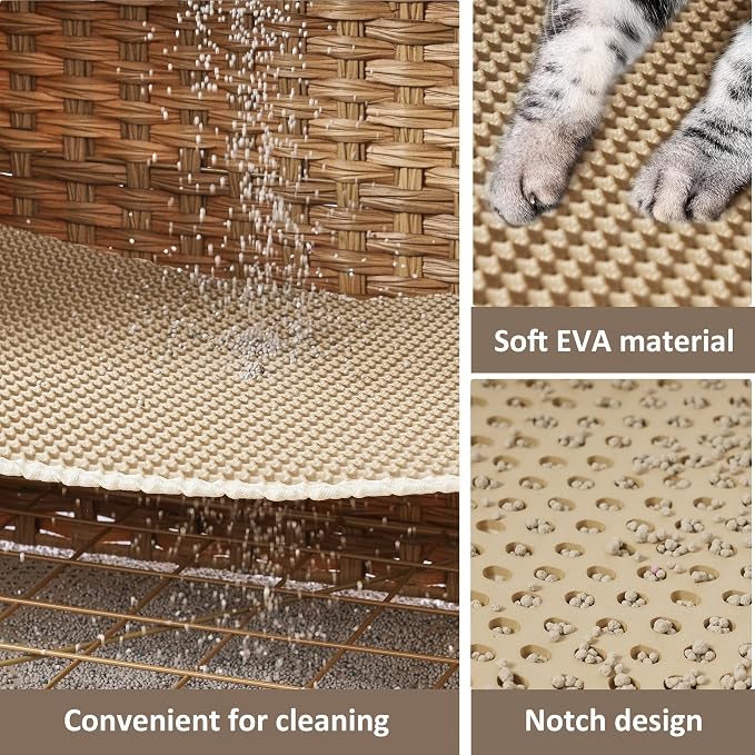 Cat Litter Box Enclosure with Door, Hidden Cat Washroom Furniture | Handwoven PP Wicker; Soft Litter Mat Included; Spacious Interior; Furniture-Style Design; Indoor Home Décor - Image 5