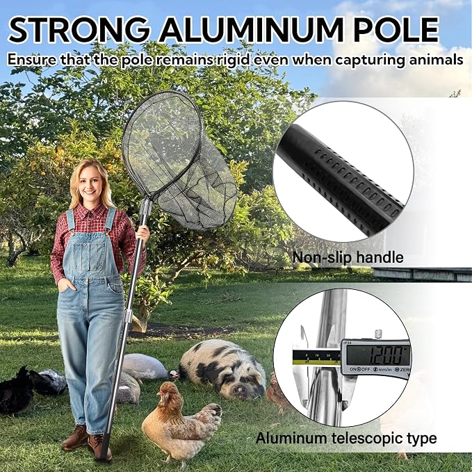 Catch Net, Small Animal Catcher Net for Chicken, Duck, Goose, Fish, Cat, Bird, Raccoon, Dog and Others(43"- 78" Handle with 20" Net Opening) - Image 3