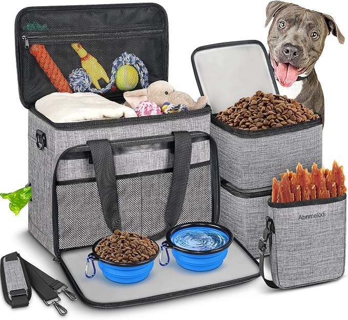 Mancro 6 Set Dog Travel Bag, Large Pet Travel Bag for Supplies Includes 2 Food Containers, 1 Travel Organizer for Dogs, 2 Collapsible Bowls, 1 Treat Pouch - Image 2