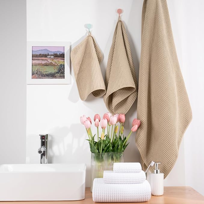 POLYTE 430 GSM Microfiber Quick Dry Lint Free Oversize Bath Towel Set, 6 Piece (Waffle Weave) - Image 8