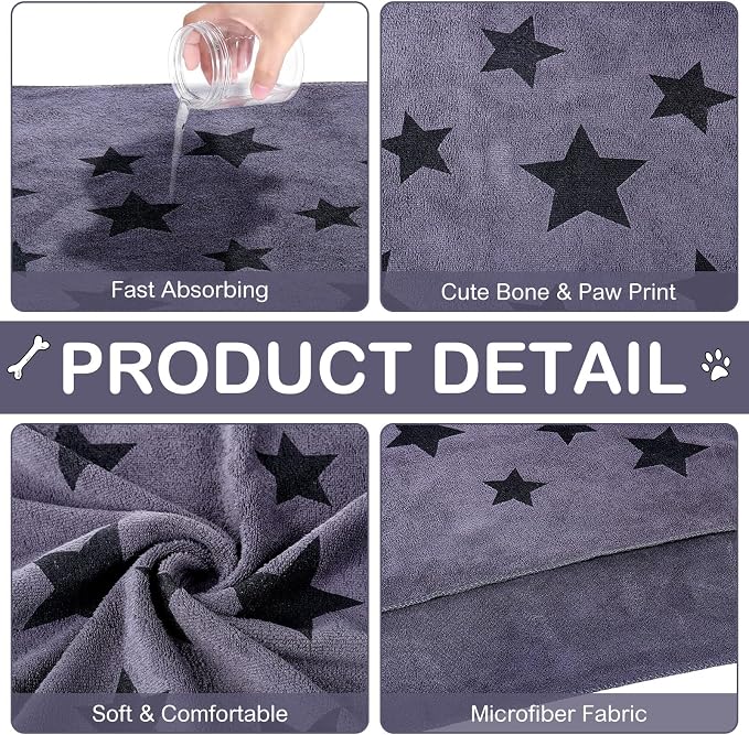 Chumia 8 Pcs Microfiber Dog Towels for Drying Dogs Cats 40 x 24 Inch Pet Towels Bulk for Large Puppy Absorbent Fast Drying Paw Bath Bathing Supplies for Pets(Star,Gray) - Image 3