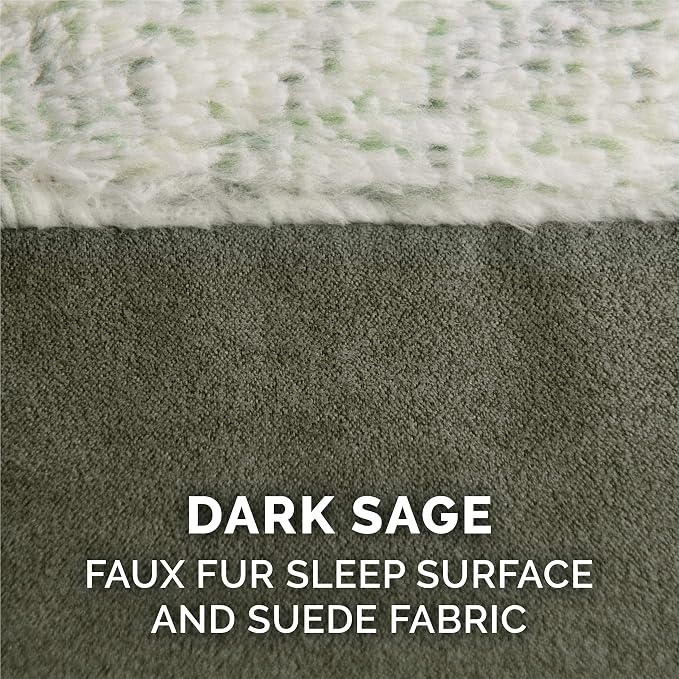 Furhaven Orthopedic Dog Bed for Large/Medium Dogs w/ Removable Bolsters & Washable Cover, For Dogs Up to 55 lbs - Two-Tone Plush Faux Fur & Suede L Shaped Chaise - Dark Sage, Large - Image 7
