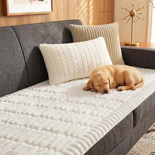 Fixwal Pet and Family Friendly Couch Covers, Washable Non-Slip Dog Mat with Waterproof Backing, Soft Plush Protector for Sofa, Car Seat, Bedside, Playpen, Camping (White, 27.6" x 82.7") by Fixwal