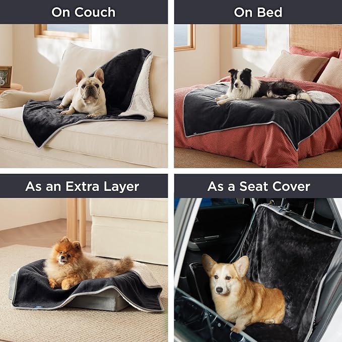 Bedsure Waterproof Dog Blankets for Large Dogs Sherpa Fleece Throw, 50X60 | Washable Soft Plush Pet Cat Blanket for Couch Cover, Reversible Cozy Calming Furniture Protector Warm for Senior Dogs,Black - Image 5