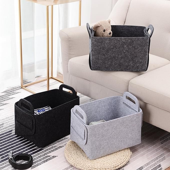 Minoisome Storage Basket Felt Storage Bin Collapsible& Convenient Box Organizer with Carry Handles for Office Bedroom Closet Babies Nursery Toys Laundry (Dark grey, 13.8inch（L）×9.5inch（W）×8.3inch（H）) - Image 5