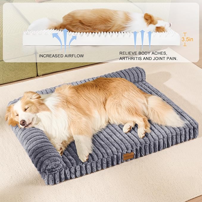 Orthopedic Calming Large Dog Bed Pet Sofa Bed 48''X30'' Grey | 2-Sided Pet Couch Large Sized Dog, Soft Egg-Crate Foam Dog Mat, Waterproof Removable Washable Cover, Nonskid Bottom Cat Bed - Image 5