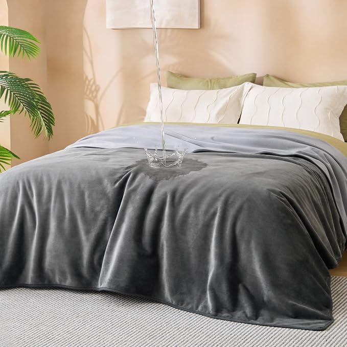 Bedsure Waterproof Blanket for Bed Soft Flannel Fleece,King 86"x108" Grey | Dog Blankets for Large Senior Dogs，Couch Cover Throw for Pet Leakproof, Furniture Protector for Travel Camping by BEDSURE