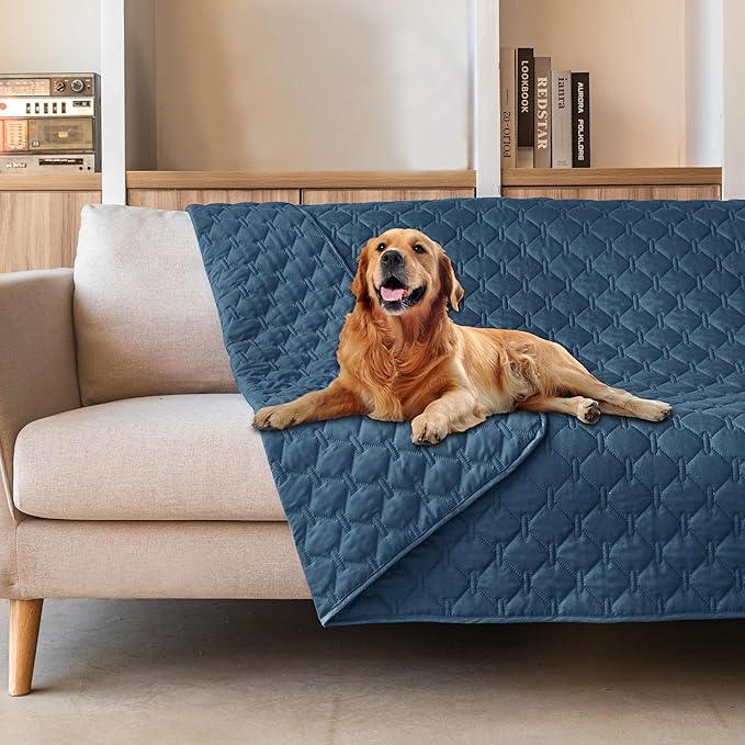 gogobunny 3X Stronger Waterproof Pet Blanket, Scratch Proof Furniture Protector for Dogs Cats, Reversible Cover 82x120 Inch, Dark Blue by gogobunny