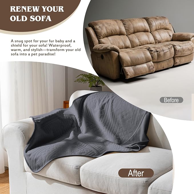 Waterproof Recliner Chair Cover - Washable Double-Sided Velvet and Pattern Reversible Cover for Couch, Bed, Sofa Protection for Dogs, 30x40in/Dark Grey - Image 3
