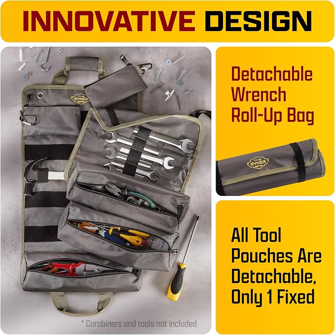 Ryker Personalized Tool Roll Organizer Customized Name Gifts for Men, PRO-G | Personalized Tool Bag for Men Customizable Backpack w/ Personalized Name Custom Name Sign With Wrench Roll & Waterproof Pouch - Image 2