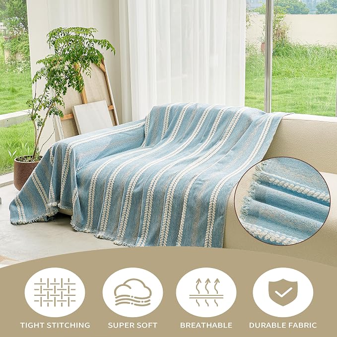 VANJOROY Couch Cover for 3 Cushion,Washable Couch Covers for Dogs Pets, Sofa Slipcovers Sectional Sofa L-Shape, Chenille Couch Cover for Sofa Cover Furniture Protector with Tassel,91"x 134" Blue - Image 8