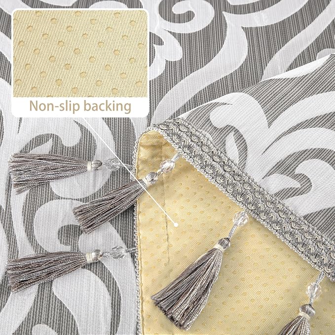 Loom and Mill Modern Damask Sofa Arm Covers 2 PCS, Sliver Gray, 20x24in | Luxury Contemporary Couch Armrest Cover with Tassels, Non-Slip Furniture Protector for Chair Sofa Recliners Couch Dogs Pets - Image 4
