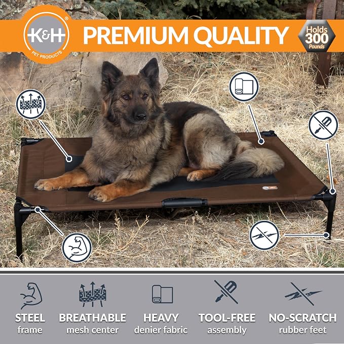 K&H Outdoor Elevated Dog Bed - Cooling Raised Dog Bed for Large & Extra-Large Pets, Breathable Mesh Center Hammock Design, Indoor/Outdoor Washable Cover, Portable Metal Frame, Chocolate, XL 50x32in - Image 2