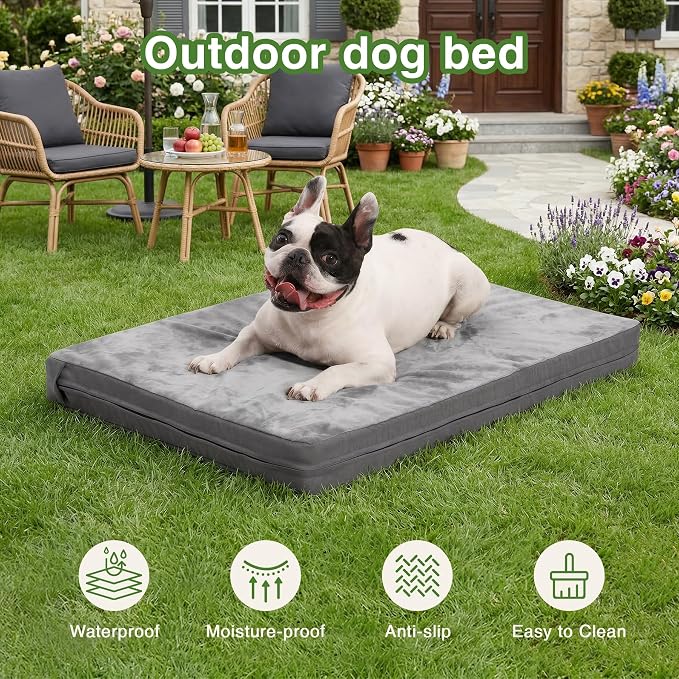 Waterproof Small Dog Bed Crate Pad 24", Washable Puppy Bed Orthopedic Gray | Outdoor Pet Bed Foam, Reversible Durable Faux Leather & Flannel, Removable Cover, Cat Mat, Anti-Slip Kennel Pad 23"x17" - Image 3