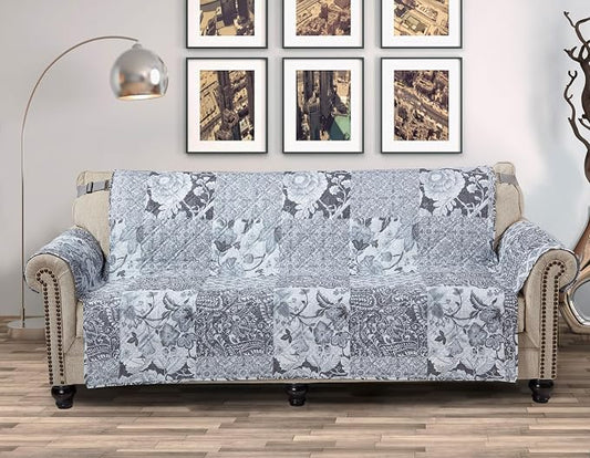 Brilliant Sunshine Multi Grey Flowers Couch Cover, 78" seat | Patchwork Design, Non Slip Sofa Cover, Quilted Furniture Protector, Extra Large Washable Slipcover for Pets, Dogs & Cats by BrilliantSunshine