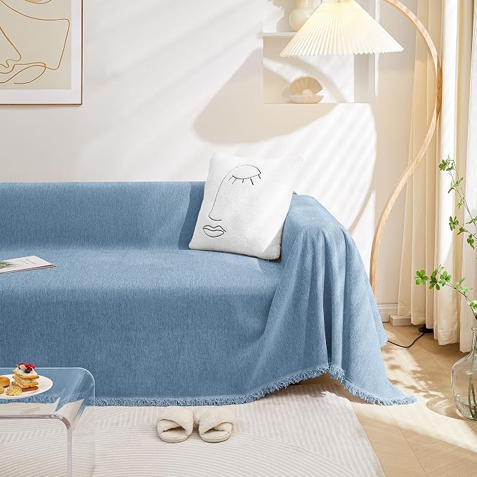 MEETSKY Sofa Slipcover Sofa Covers for 3 Cushion Couch Cover for L Shaped Sectional Sofa Covers Couch Protector Thick Chenille Fabric Washable, Modern Sofa Towel for Living Room, 91" x 134", Blue - Image 7