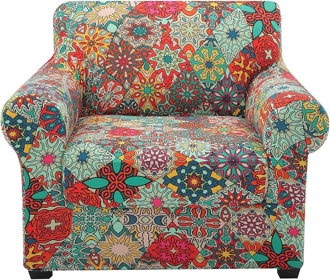 hyha Stretch Couch Covers, Chair/Sofa Covers, Armchair Slipcover for Dogs | Floral Pattern, Printed, 2 Pieces, Separate Couch Cushion Slipcover, Soft Chair Cover with Elastic Bottom for Pets (Armchair) by hyha