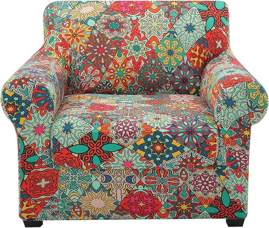 hyha Stretch Couch Covers, Chair/Sofa Covers, Armchair Slipcover for Dogs | Floral Pattern, Printed, 2 Pieces, Separate Couch Cushion Slipcover, Soft Chair Cover with Elastic Bottom for Pets (Armchair) by hyha
