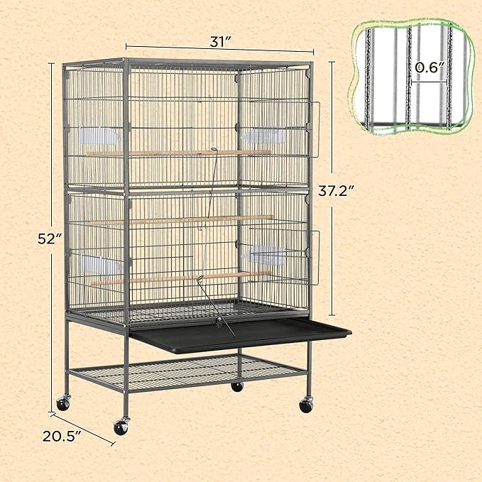 Yaheetech 52'' Bird Cage w/Perches & Feeders, Large Birdcage with Pull-Out Tray, Rolling Wheels, Extra Storage, Flight Cage for Cockatiel, Parrot, Parakeet, Conure, Budgie, Pigeon Small/Medium Birds - Image 3