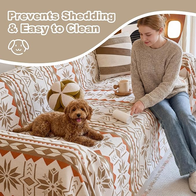 Couch Cover for Dogs Washable Sofa Cover, Sectional Couch Covers, Sofa Covers for 2 Cushion Couch, Non Slip Stripe Sofa Slipcovers Furniture Protector (Khaki Orange, 91 * 102) - Image 3