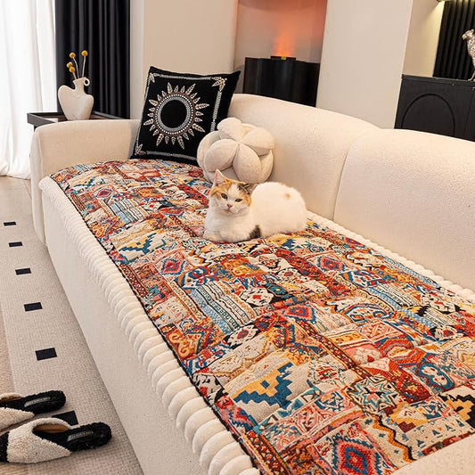 VClife Boho Eclectic Textured Sofa Cover, Ethnic Retro Dog Couch Cushion Cover for 2 Cushion Couch Sofa, Plush Soft Anti Slip and Washable Couch Cover for Sectional L Shape Sofa by VCLIFE