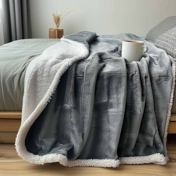 Waterproof Queen Size Blanket - Sherpa Fleece Reversible Throw, Soft Warm Leak-Proof Bed & Couch Protector for Kids, Pets & Everyday Spills (Velvet Gray/Cloud White, Queen 90x90) - Image 9