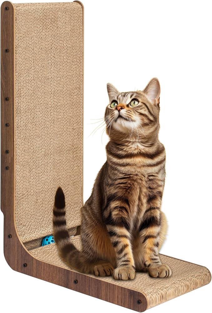 FluffyDream Cat Scratcher Cardboard, Scratching Pad House Bed Furniture Protector, Infinity Shape (Wood, L-Shaped) by FluffyDream