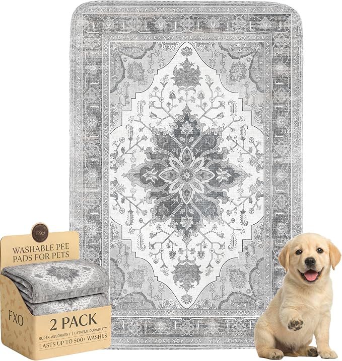 Washable Pee Pads for Dogs,Great Urine Absorbent Reusable Puppy Training Pads,Waterproof,Leak-Proof & Non-Slip Potty Pads for Whelping,Crate,Playpen,Bed.(Gray Floral,24"x36") by Peepads