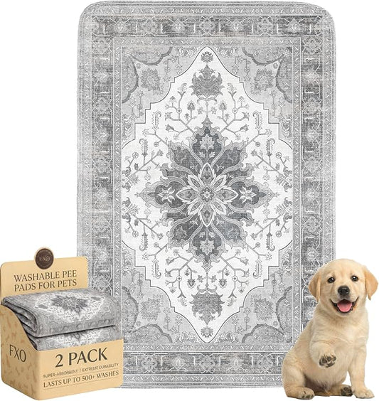 Washable Pee Pads for Dogs,Great Urine Absorbent Reusable Puppy Training Pads,Waterproof,Leak-Proof & Non-Slip Potty Pads for Whelping,Crate,Playpen,Bed.(Gray Floral,24"x36") by Peepads