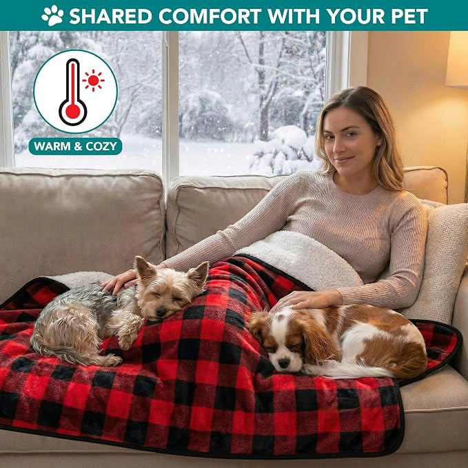 PetAmi Waterproof Dog Blanket Sherpa Fleece, Pet for Medium Large Dogs, Reversible Cat Throw Bed Couch Sofa Furniture Protector, Soft Plush Microfiber (Large 40x60, Checker Red) Checkered Red - Image 4