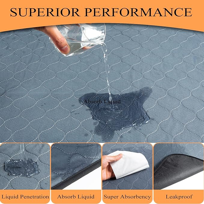 Bunlitent Washable Pee Pads for Dogs, 82" x 82", Grey, Reusable Puppy Pads | Extra Large, 1 Pack, Reusable, Quick Dry, Anti-Slip, Waterproof, Whelping Pads, For Puppy, Senior Dog, Incontinence - Image 3