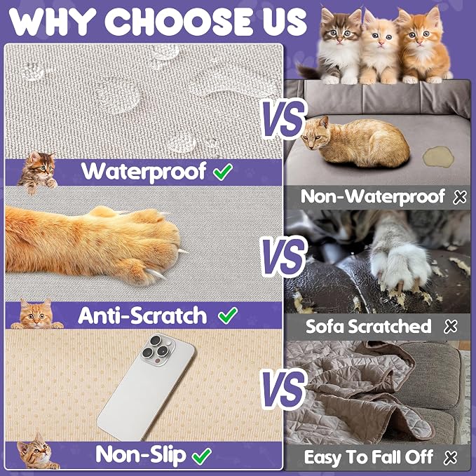 Cat Scratch Furniture Protector - Anti-Slip, Waterproof Sofa Cover to Keep Cats Off, Pet-Friendly Couch Protectors for 3 Cushion Couch, Beige Anti-Scratch Couch Cover for Pets and Kids 118"X71" | Pet-Friendly Couch Protector, Anti-Scratch & Anti-Slip S... - Image 5