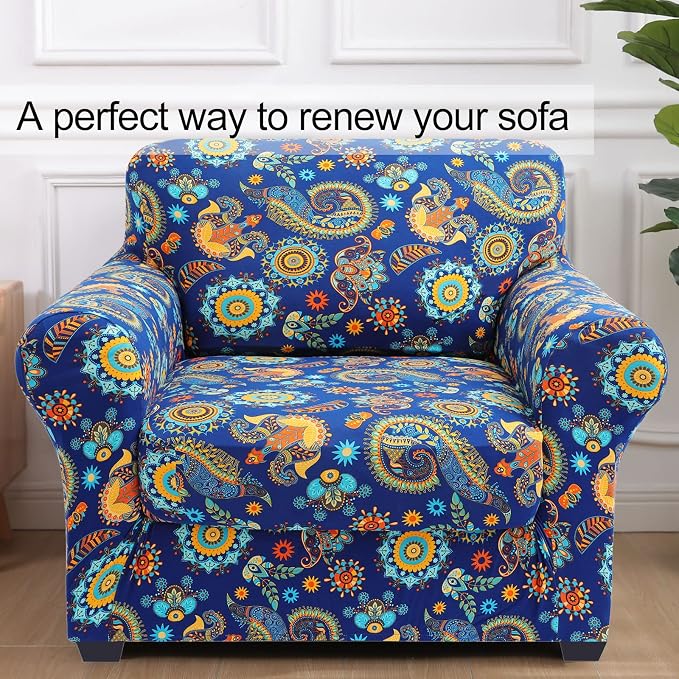 hyha Stretch Couch Covers, Chair/Sofa Covers, Armchair Slipcover for Dogs | Floral Pattern, Printed, 2 Pieces, Separate Couch Cushion Slipcover, Soft Chair Cover with Elastic Bottom for Pets (Armchair) - Image 8