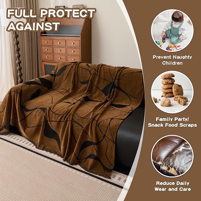 MEETSKY Couch Cover Washable for Dogs, Chenille Loveseat Sofa Covers Pet Friendly Marble Patterned Couch Covers Thick Dark Brown Soft Slipcover, 71" x 118" - Image 4