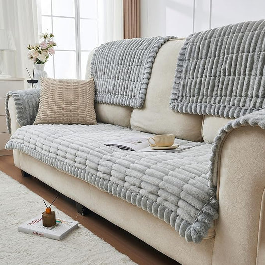 beeweed Couch Covers for Sofa, Couch Covers for Dogs Washable, Non Slip Plush Sofa Slipcovers, Couch Furniture Protector Pet Friendly, Light Grey, 27.6” x 70.9” by beeweed