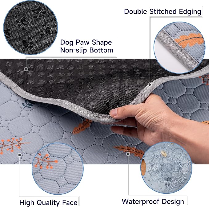Sunheir Washable Pee Pads for Dogs 2-Pack Reusable Puppy Pads Pet Training Pads, Waterproof Dog Pee Pads for Crate, Whelping Pad, Non-Slip Protects Against Urine Leakage (Leaves - Light Grey, 24x36) - Image 2