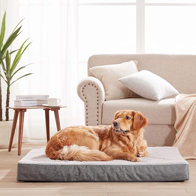 Cooling Dog Beds for Dogs, Orthopedic Memory Foam Dog Bed，Washable Pet Beds for Crate with Faux Fur Cover, Waterproof Lining (Grey, XXX-Large: 50" x 34" x 4") - Image 2