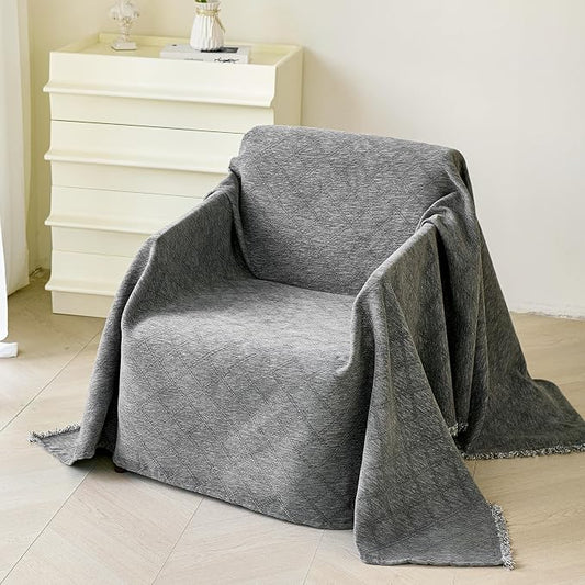 VANJOROY Grey Couch Chair Cover, Armchair for 1 Cushion Couch, Washable Chenille Sofa Cover Protector Soft Sofa Slipcovers for Pets Dog with Tassel,71"x 91" by CHOOSEVANJOROYENJOYAMORECOMFORTABLEFEELING