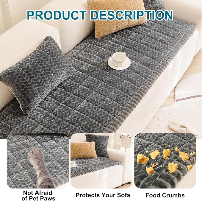 KRFOONN Couch Cover for Dogs Washable Sofa Covers for 3 Cushion Non-Slip Fuzzy Couch Cushion Covers Sofa Slipcovers Couches Furniture Protector for Dogs Pets Mat (Dark Grey, 27.6" x 70.9") - Image 7