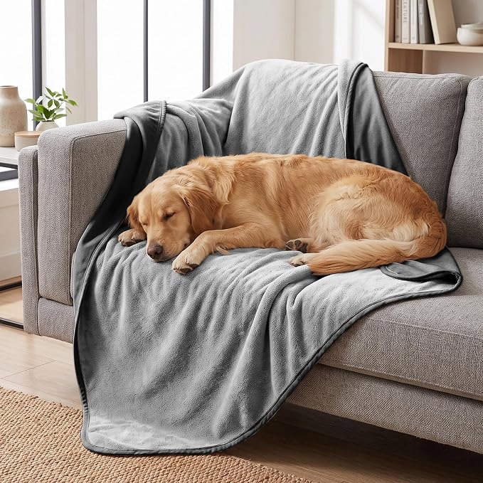 Waterproof Blanket for Dogs - Reversible Furniture Protector | TPU Leak-Proof Liner, Soft Velvet & Flannel Pet Throw, Machine Washable, For Couch and Bed, 68" x 82", Black/Lightgrey by Secfeeling