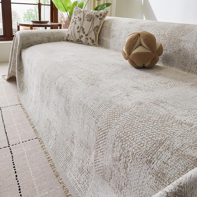 ROOMLIFE Couch Cover 3 Cushion Sofa, Washable Non Slip Furniture Sofa Protector Cover, Soft Chenille Sofa Slipcovers Sectional L Shape Dogs Couch Cover Throw Blanket with Tassels 71''X134'' - Image 4