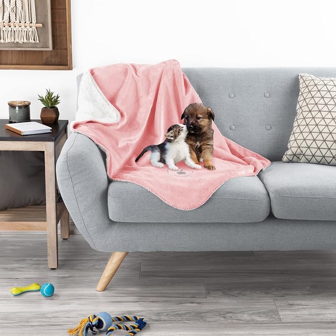 Waterproof Pet Blanket - 30x40-Inch Reversible Sherpa Fleece Throw Protects Couches, Cars, and Beds from Spills, Stains, and Fur by PETMAKER (Pink) - Image 2